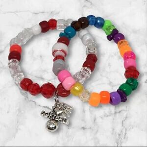 Handmade Friendship Bracelet Softball Fans Unique Stretchy Charm Red Multi-Color